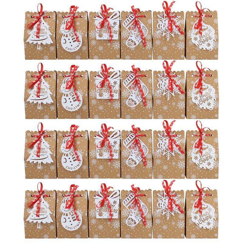 Nueva caja de bolsa de papel kraft con forma de copo de nieve, 6 bolsas de galletas y dulces con tarjeta láser_voghion.com