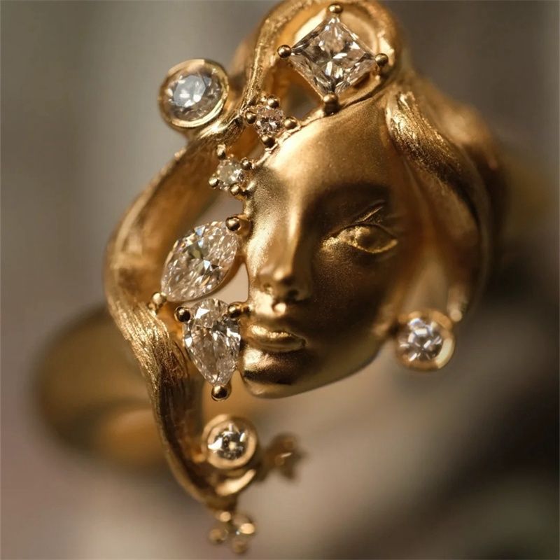 Vintage Antik Portrait Nische Designer Künstlerisch Handgemacht Zeigefinger Ring Accessoire_voghion.com