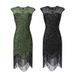 Damen Bankett Abendkleid 1920 Pailletten Fransenkleid Rundhals Gatsby Set_voghion.com