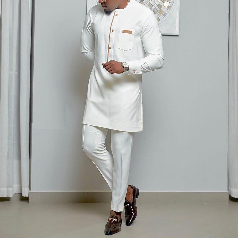 Moslem new solid color mixed color simple casual men's shirt (no pants in stock)_voghion.com