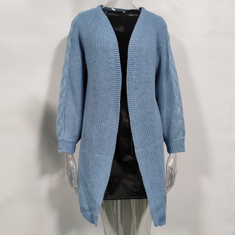 Neue Damen-Strickjacke für Herbst und Winter, einfarbig, lockere Langarm-Strickjacke, großer Strickpullover_voghion.com
