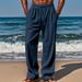 2024 New Cotton And Linen Loose Fit Men's Plus Size Solid Color Casual Drawstring Pants_voghion.com