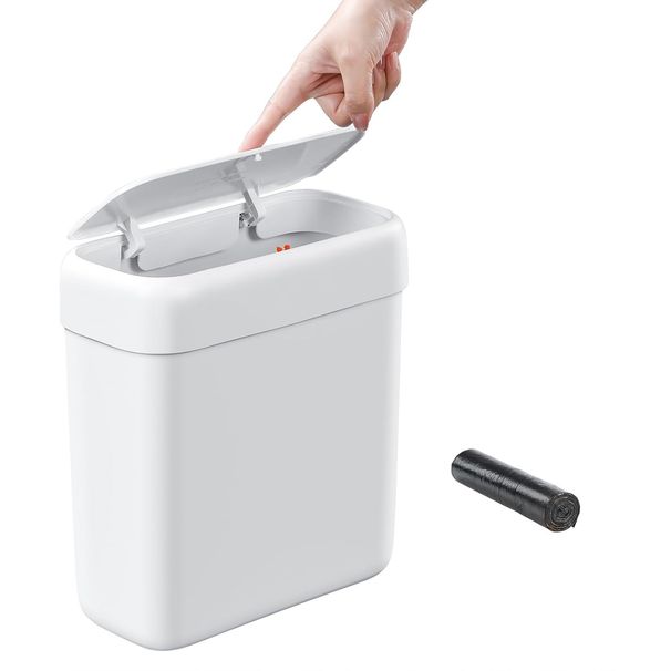 funest Bathroom Small Trash Can With Lid, 13 Liter/3.4 Gallon Slim Garbage Bin With Press Top Lid, White Wastebasket For Bedroom, Office, Kitchen, RV_voghion.com