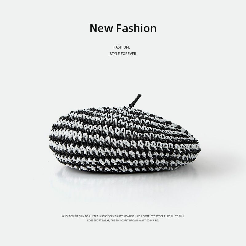 Französische Retro-Baskenmütze aus Grasgewebe für Damen, Internet-Berühmtheit, gleicher Stil, künstlerischer Malerhut, atmungsaktiver Strohhut für Damen im Sommer_voghion.com