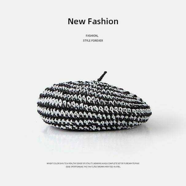 Französische Retro-Baskenmütze aus Grasgewebe für Damen, Internet-Berühmtheit, gleicher Stil, künstlerischer Malerhut, atmungsaktiver Strohhut für Damen im Sommer_voghion.com