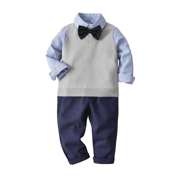 Mother&Kids Boys and gentlemen shirt with cotton wool thread vest trousers bow tie four-piece set_voghion.com