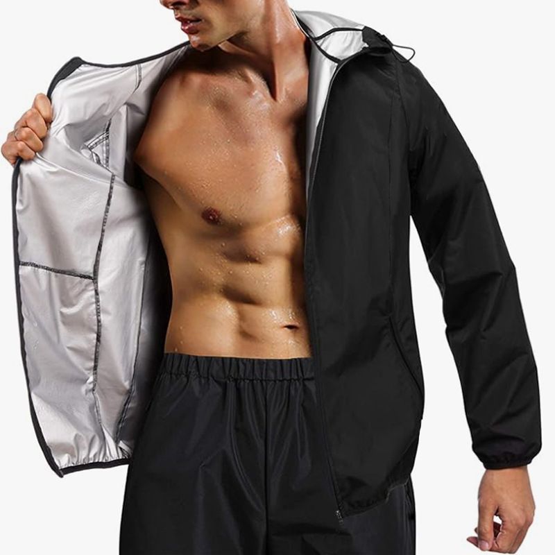Men's Sports Fitness Clothes Hooded Jacket Windbreaker European And American Large Size Sweat Sauna Sports Leisure Suit_voghion.com