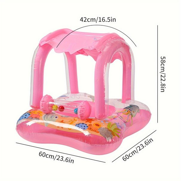 1pc Thickened Inflatable Sunshade Bell Seat Ring Blue Pink PVC Material Swimming Seat Ring Floating Ring Armpit Ring Beach Toy_voghion.com