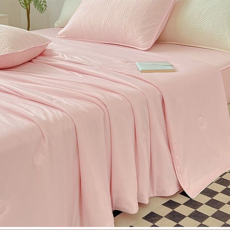 Class A Cooling Silk Comforter Set - Ice Silk Air Conditioning Blanket, Ultra Lightweight & Breathable, 4-Piece Summer Bedding Set For Dormitory_voghion.com