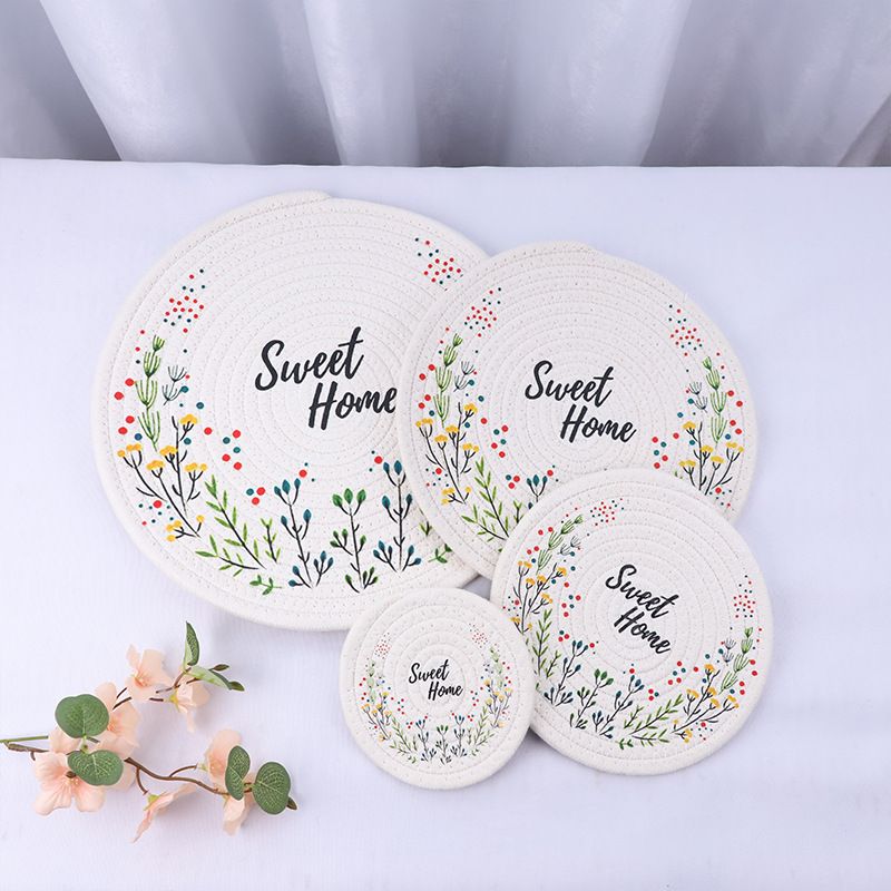 Retro Cotton Coil Coasters - Non-Slip Heat-Resistant Table Mats For Cups & Plates (Set Of 4 Printed Decorative Placemats)​_voghion.com
