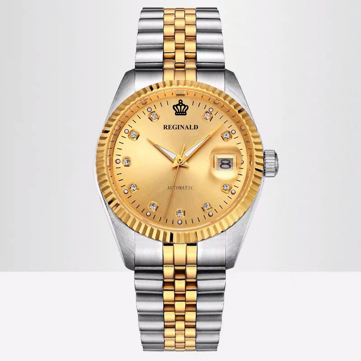 Reloj para hombre, calendario, totalmente automático, mecánico, moderno, con correa de acero y esfera de diamantes incrustados, resistente al agua, estilo retro formal._voghion.com