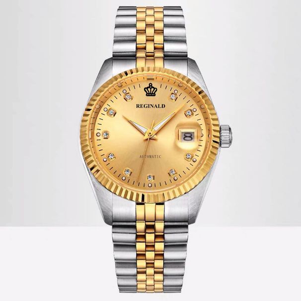 Reloj para hombre, calendario, totalmente automático, mecánico, moderno, con correa de acero y esfera de diamantes incrustados, resistente al agua, estilo retro formal._voghion.com