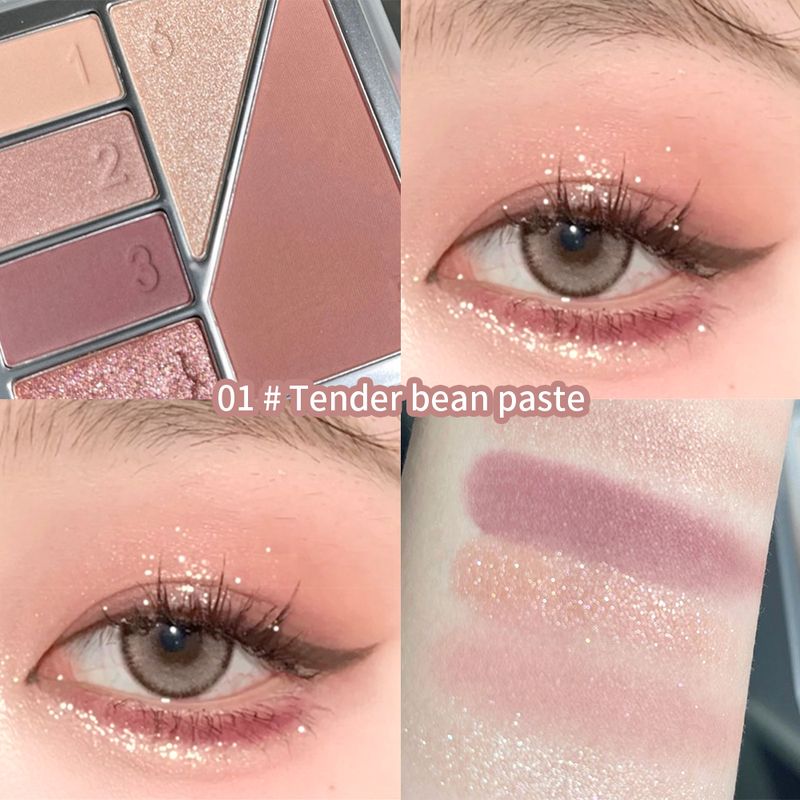Schimmernde 6-Farben-Matt-Lidschatten-Palette, wasserdicht, matt, glitzernd, Pailletten-Lidschatten, glänzender Highlighter-Lidschatten_voghion.com