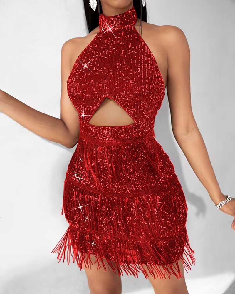 Damen-Partykleid mit Pailletten und Quasten_voghion.com