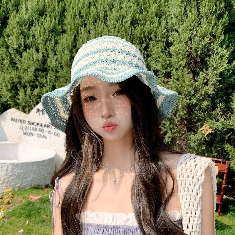Women's Summer Woven Hollow Bucket Hat Knitted Versatile Sun Hat_voghion.com