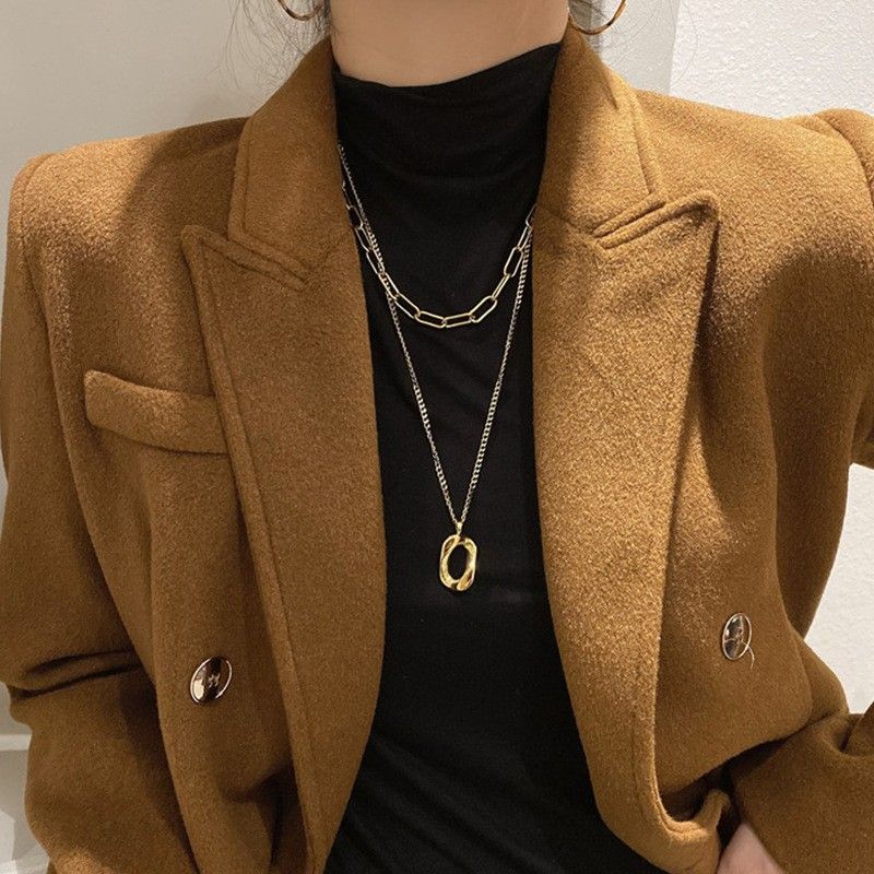 Geometric titanium steel double-layer necklace female niche design with a sense of light luxury, simple temperament,_voghion.com