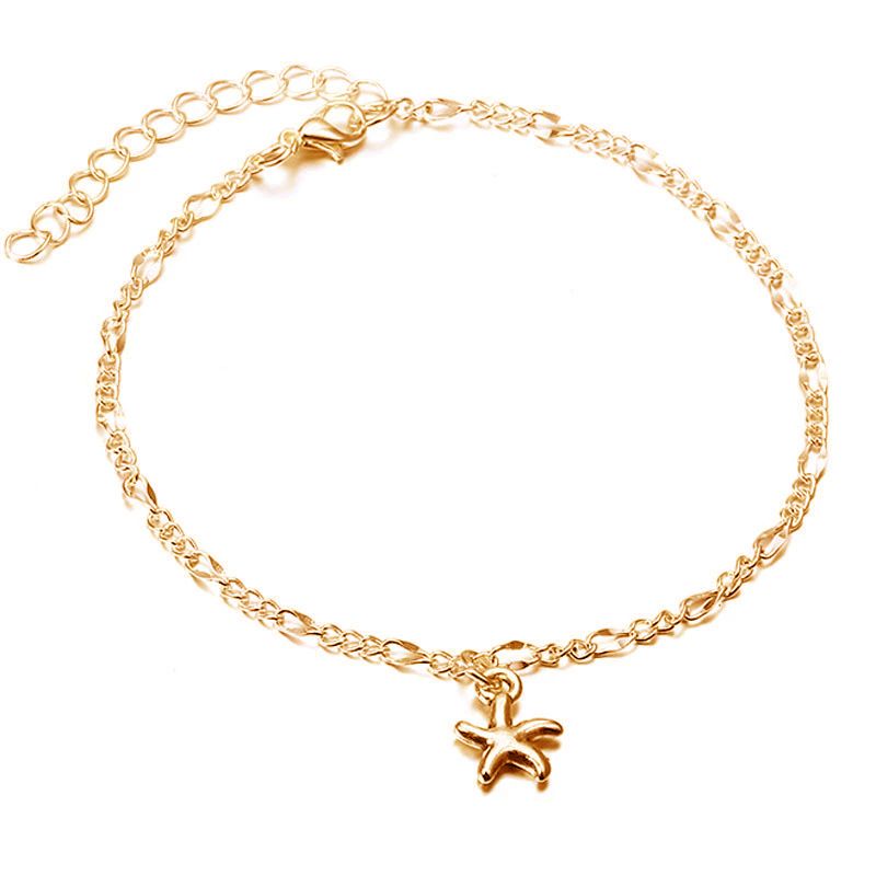 Accesorios Bohemios Ajustables de Verano Conjunto de Tobilleras con Colgante de Estrella de Mar Joyería para Pies de Playa_voghion.com