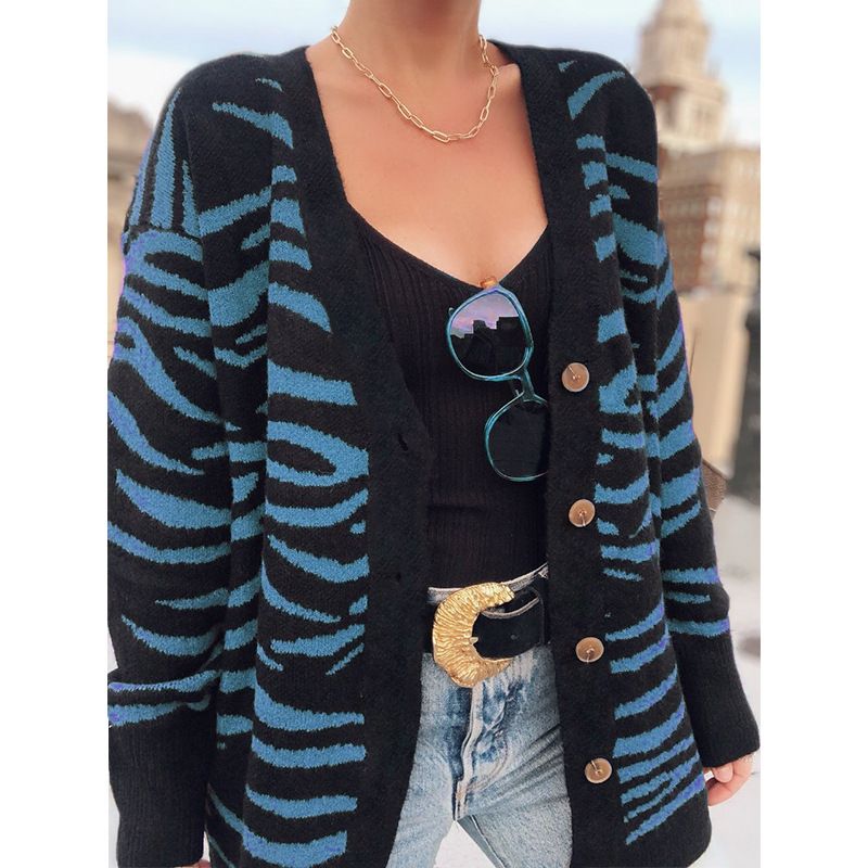 Lässiger, einfarbiger, langärmliger Damen-Cardigan aus Zebra-Wolle_voghion.com
