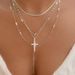 Lady Rhinestone Inlaid Cross Pendant Collarbone Small Multi-layer Stacked Snake Bone Chain Necklace_voghion.com