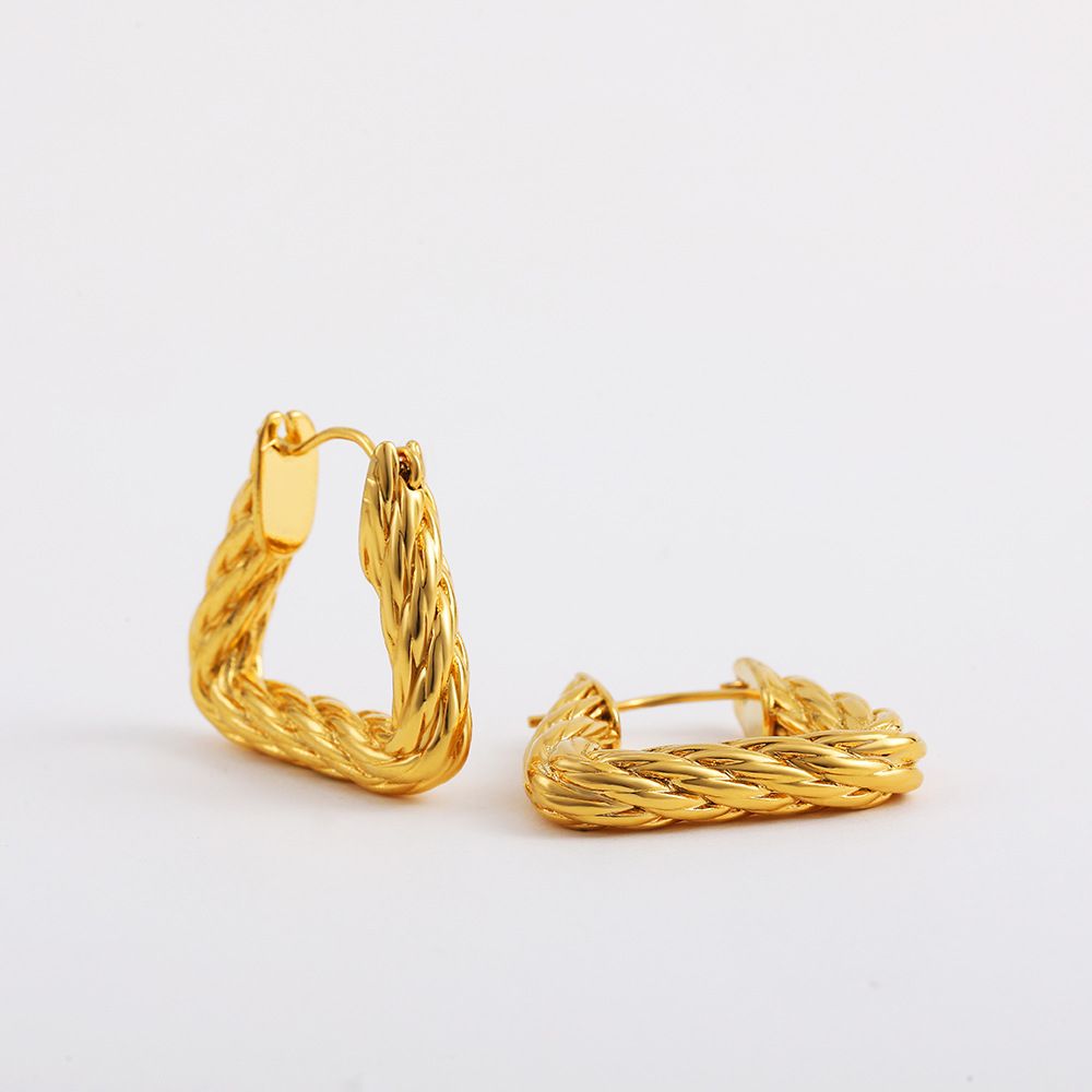 Set di gioielli da donna, orecchini semplici alla moda, placcati in rame, vero oro, orecchini geometrici tridimensionali lisci di vendita calda_voghion.com