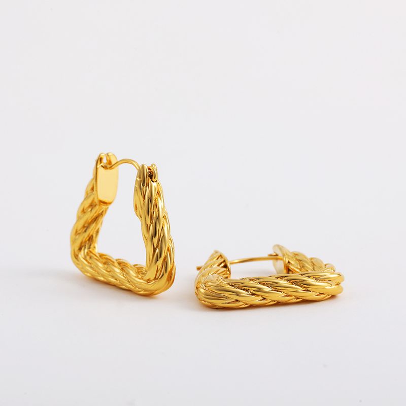 Damen-Schmuckset, modisch, schlicht, verkupfert, echtes Gold, verkupfert, heißer Verkauf, geometrische, dreidimensionale, glatte Ohrringe_voghion.com