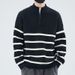 Halbhoher Reißverschluss-Streifenpullover für Herren im Herbst und Winter, einfacher und vielseitiger, modischer und locker sitzender Pullover-Strickpullover_voghion.com