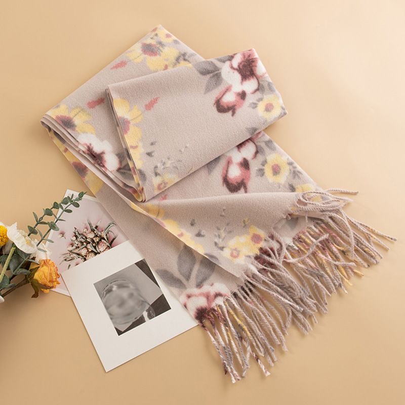 Elegant socialite style printed 2024 new flower  cashmere women's warm scarf fashionable shawl_voghion.com