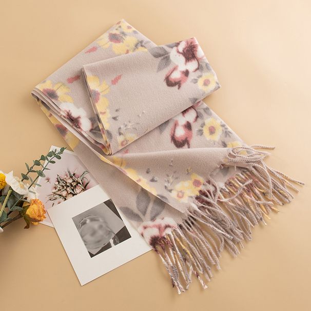 Elegant socialite style printed 2024 new flower  cashmere women's warm scarf fashionable shawl_voghion.com