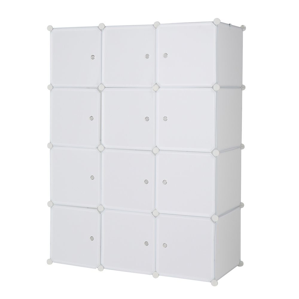 12 Cube Organizer Stackable Plastic Cube Storage Shelves Design Multifunctional Modular Closet Cabinet with Hanging Rod RT_voghion.com