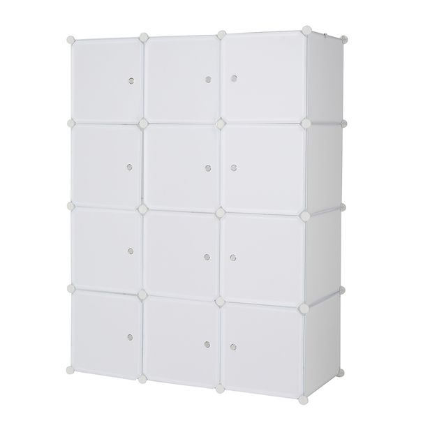 12 Cube Organizer Stackable Plastic Cube Storage Shelves Design Multifunctional Modular Closet Cabinet with Hanging Rod RT_voghion.com