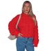 Dameskleding Dames Oversized Kabeltrui - Grof Geribbelde Trui (Rood/Grijs/Crème, S/M/L/XL)_voghion.com