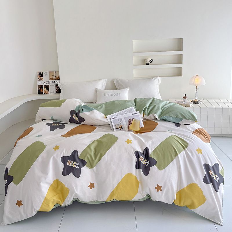 Poszewka na kołdrę 60 nici, 100% bawełny - minimalistyczny nadruk, jednoczęściowa (hipoalergiczna, oddychająca, można prać w pralce)_voghion.com