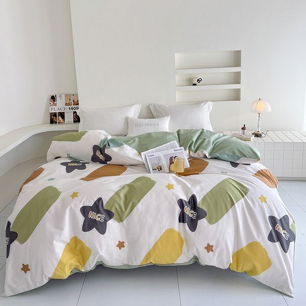 Poszewka na kołdrę 60 nici, 100% bawełny - minimalistyczny nadruk, jednoczęściowa (hipoalergiczna, oddychająca, można prać w pralce)_voghion.com