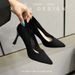 MTX Student Etiquette High Heels 2025 Spring New Mid-Heel Black Suede Professional Work Shoes For Women_voghion.com