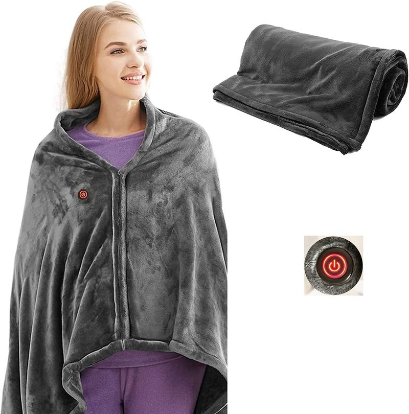 USB Electric Heated Blanket - Flannel Office Shawl For Desk & Lunch Break, Portable Cold-Proof Warming Cloak With Power Bank_voghion.com