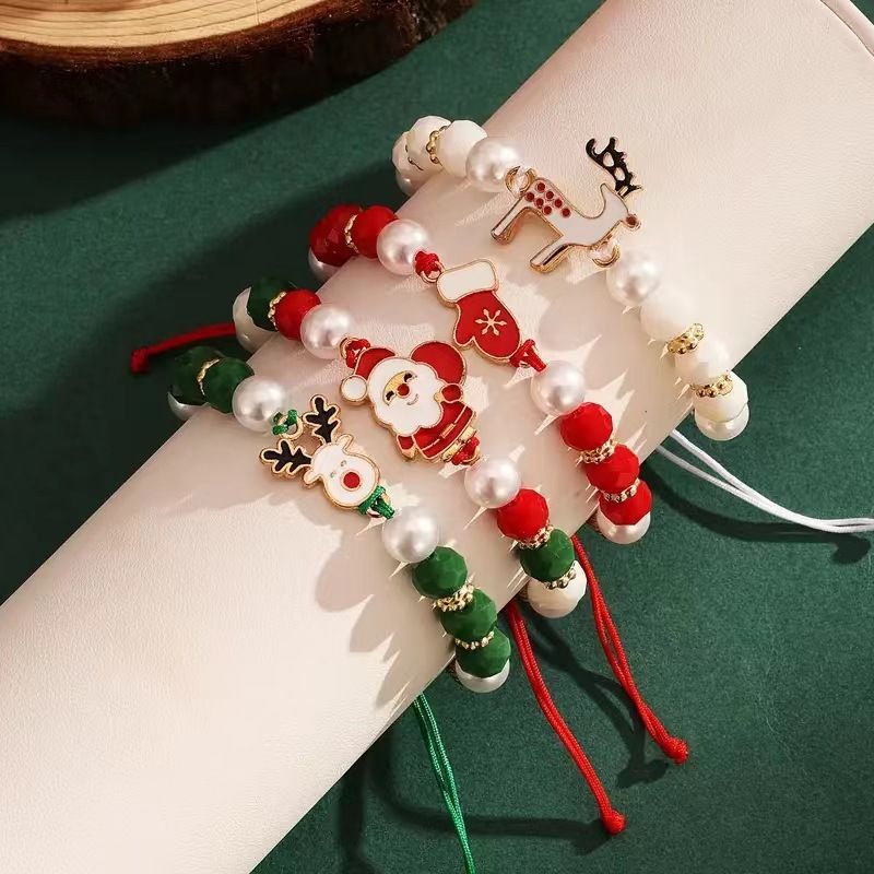 Weihnachten Weichen Ton Perle Perlen Einstellbare Mode Santa Claus Rentier Anhänger Party Geschenk Armband_voghion.com