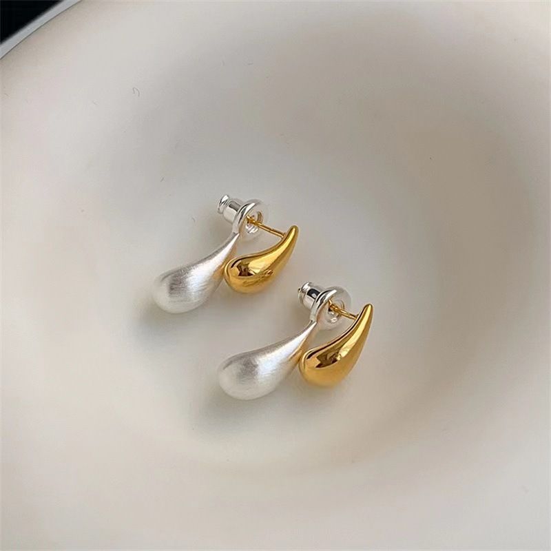 Two-tone Mercury Needle Simple Design Sense Personality Versatile Stud Can Be Worn Two Ways Gold And Silver Double_voghion.com