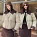 Women's Winter Knit Faux Leather Puffer Jacket With Stand Collar, Short Quilted Coat, Thickened Warm Outerwear For Casual & Work_voghion.com
