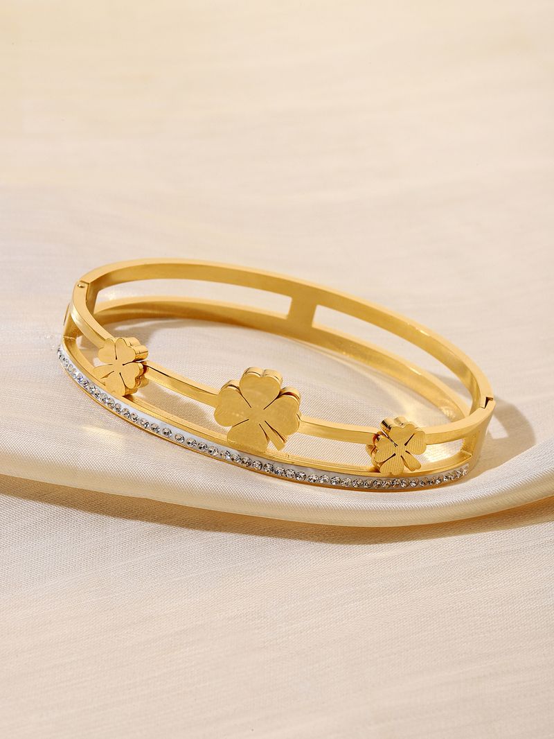 Heißer Verkauf 2024 neues vierblättriges Kleeblatt mit Diamanten besetztes doppellagiges Armband für Mädchen High-End-Mode-Armband aus Titanstahl_voghion.com