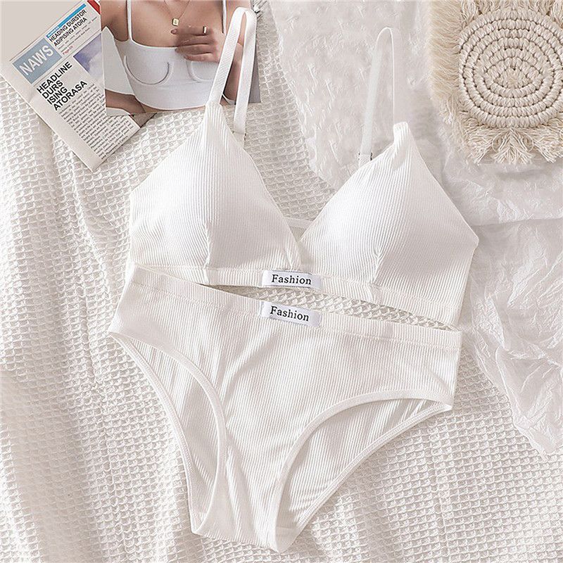 2 stücke Frauen Bh Set Sexy Slip Low Taille Höschen Wireless-Bh Backless Bralette Dessous Büstenhalter Weibliche Baumwolle_voghion.com