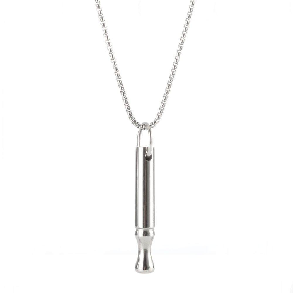 Meditation Whistle Necklace Mindfulness Pendant Stress Relief Jewelry Titanium Steel Pearl Chain Round Tube Slim Waist_voghion.com