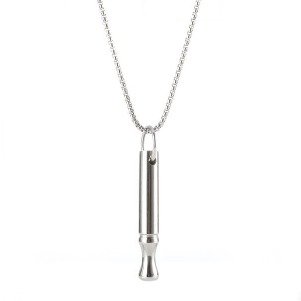 Meditation Whistle Necklace Mindfulness Pendant Stress Relief Jewelry Titanium Steel Pearl Chain Round Tube Slim Waist_voghion.com