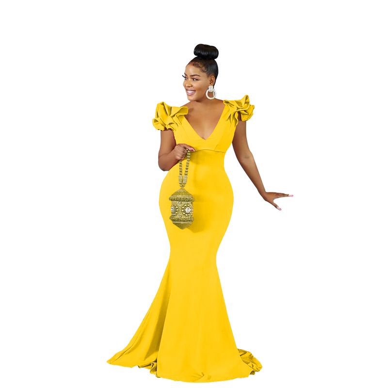  fashion women's solid color V-neck sleeveless long skirt shoulder flower dress for women_voghion.com