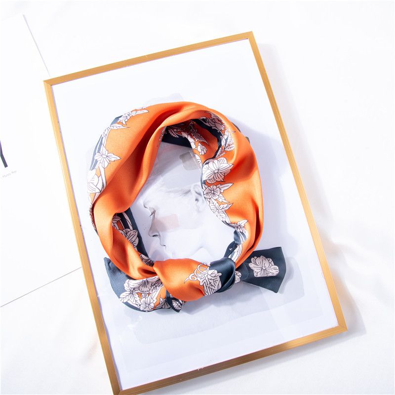 Orange W's 2024 Sommer Ny Bundle Pandebånd med Sødt Japansk og Koreansk Printet Simuleret Silke Langt Stribet Tørklæde_voghion.com