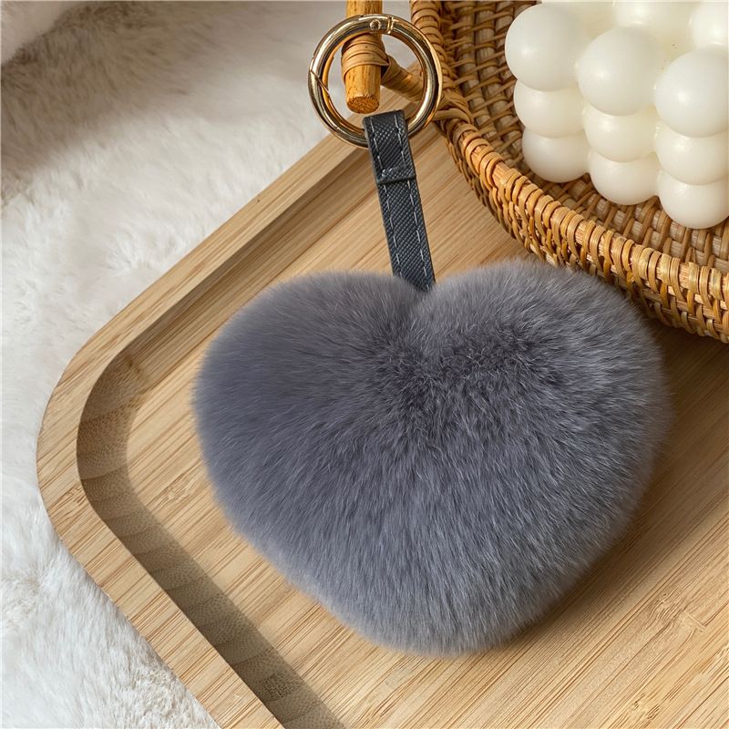 Pequeno cinto de pele de coelho Rex mini bolsa de coração de amor pingente chaveiro flor eterna joias faça você mesmo_voghion.com