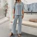 Women's Clothing Spring And Summer Temperament Leisure Solid Color Knitted Short Sleeved Trousers Suit_voghion.com