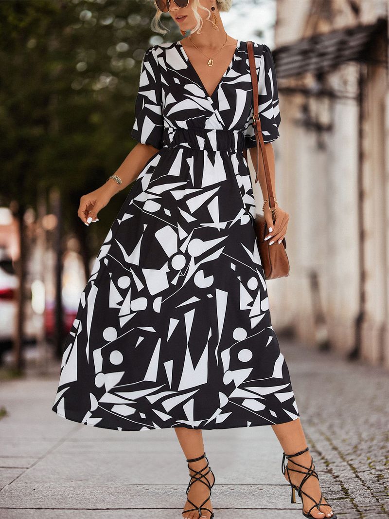 Spring/Summer 2023 New Hot Selling V-neck Bubble Sleeve Dress_voghion.com