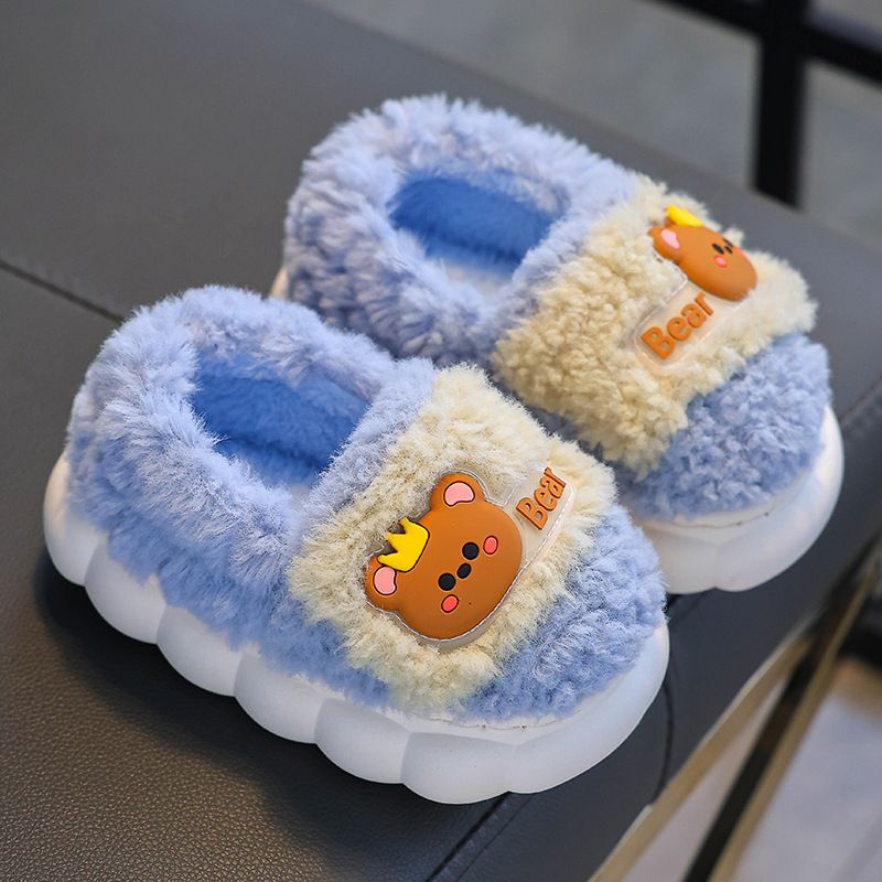 Children's winter new home parent-child indoor thick bottom anti slip children's veet warm men's cotton slippers_voghion.com
