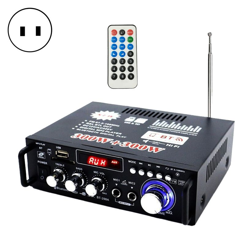 Wzmacniacz mocy BT-298A Praktyczny wyświetlacz ciekłokrystaliczny 2 kanały 12 V/220 V 600 W HiFi Zgodny z Bluetooth 5.0 Wzmacniacz audio dla domu_voghion.com