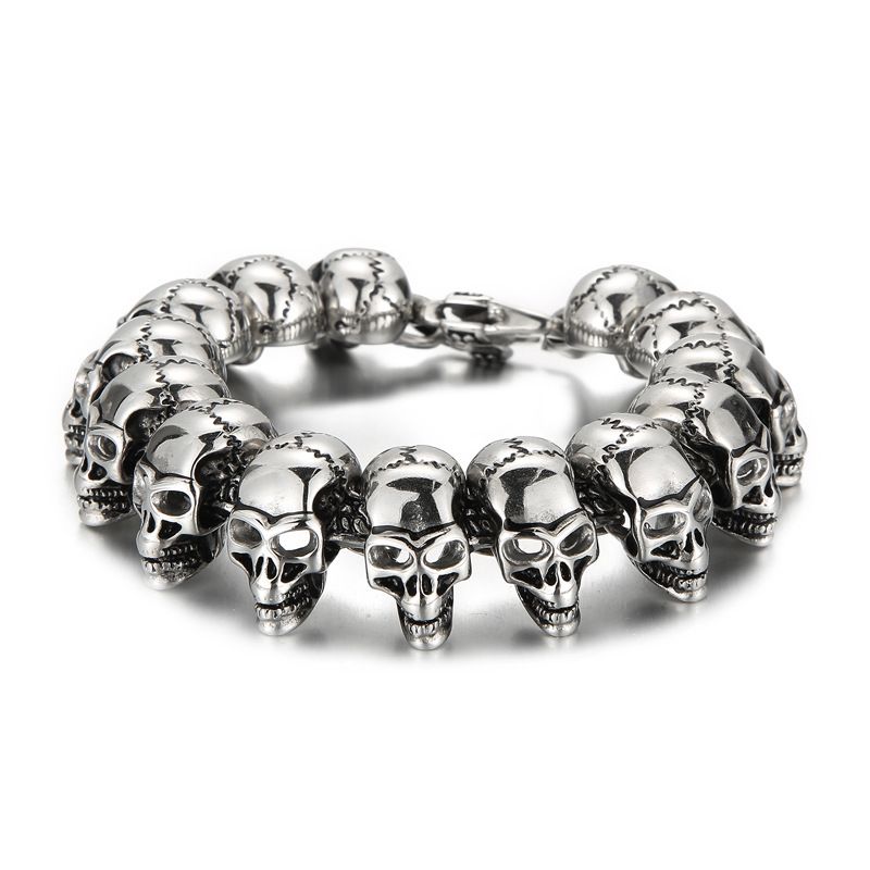 Bracciale da uomo in titanio con teschio hip-hop, personalità creativa, gioiello in acciaio inossidabile con testa di fantasma liscia_voghion.com